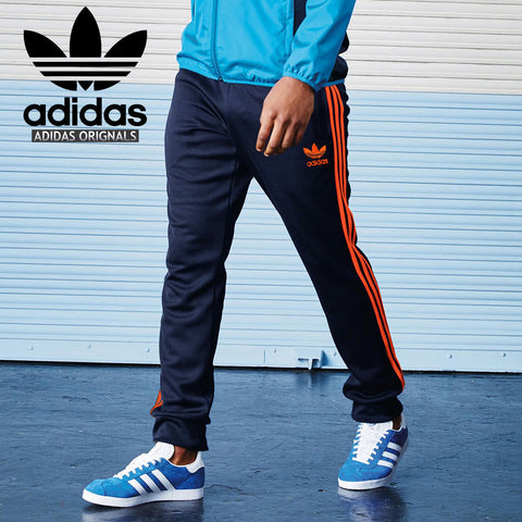 Adidas Cotton Trouser For Men-Dark Navy With Orange Stripes-BE2237