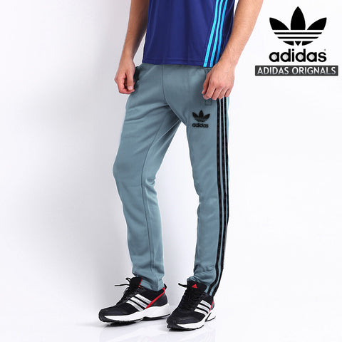 Adidas Cotton Trouser For Men-Bond Blue With Black Stripes-BE985