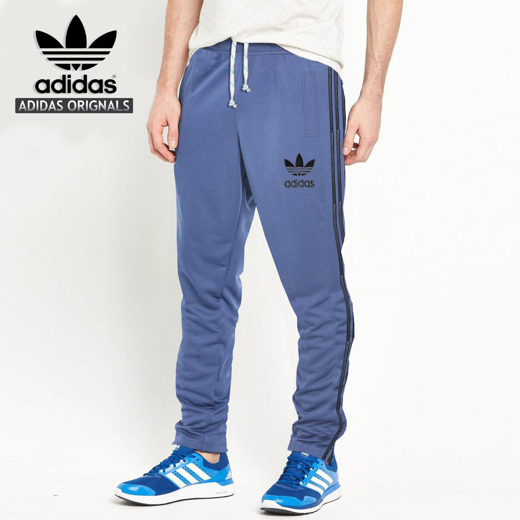 Adidas Cotton Trouser For Men-Light Sky Blue With Black & White Stripes-BE972