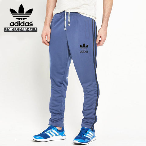 Adidas Cotton Trouser For Men-Light Sky Blue With Black & White Stripes-BE972