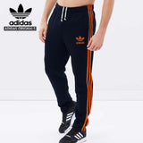 Adidas Cotton Trouser For Men-Dark Navy With Orange Stripes-BE970